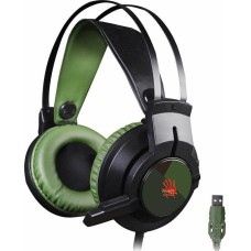 A4TECH Гарнитура игровая Bloody J450, для компьютера, мониторные, проводные, черный / зеленый