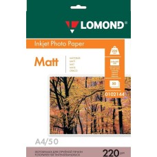 Фотобумага LOMOND Фотобумага A4, для струйной печати, 50л, 220г/м2, белый, покрытие матовое /матовое [0102144]