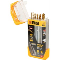 Набор сверл DENZEL Набор сверл по металлу, 2-3-4-5-6-8 мм, HSS-Tin, Golden Tip, 6 шт 72300