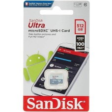 Карта памяти SANDISK Карта памяти microSDXC UHS-I U1 Ultra 512 ГБ, 100 МБ/с, Class 10, SDSQUNR-512G-GN3MN, 1 шт., без адаптера