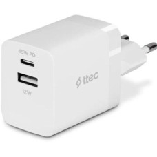 TTEC Сетевое зарядное устройство SmartCharger 45W PD Duo Travel Charger USB-C+USB-A. Цвет: белый