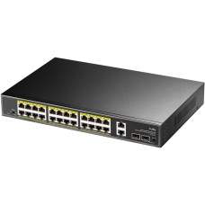 Коммутатор CUDY Коммутатор 24-Port Gigabit PoE+ Switch with 2 Uplink Gigabit Ports and 2 Gigabit SFP Slots 300W 24-10/100/1000 BASE-T Gigabit ports, 2-Port 10/100/1000 BASE-T Gigabit Uplink ports, 2-1000 BASE-X SFP Slot, 24-port IEEE 802.3at PoE+ Injector