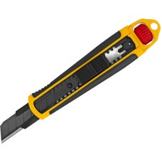 DENZEL Нож, 18 мм, сменное лезвие, SK4, корпус из ABS + TPR, торцевой зажим 78903