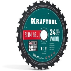 KRAFTOOL Slim wood cut 216 х 30 x 1.8 мм, 24Т, диск пильный по дереву, (36955-216-30-24)