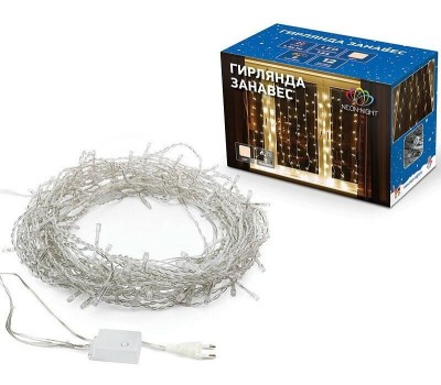 Гирлянда NEON-NIGHT (235-096) ДОЖДЬ 3х2 м, прозрачный ПВХ, 240 LED, теплый белый, IP20, с контроллером, не соединяется
