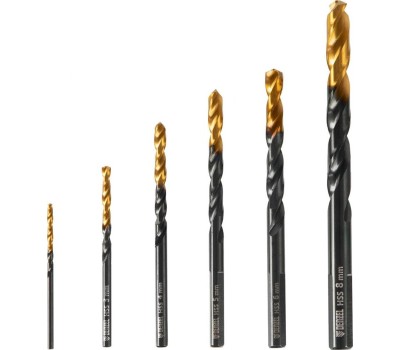 Набор сверл DENZEL Набор сверл по металлу, 2-3-4-5-6-8 мм, HSS-Tin, Golden Tip, 6 шт 72300