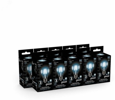 GAUSS Лампа филаментная E27, груша, 6Вт, A60, 10 шт. [102802206]