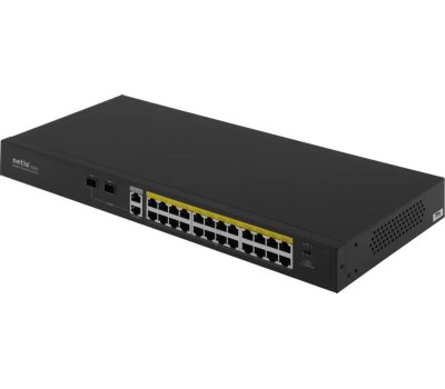 Коммутатор NETIS Коммутатор P124GH (L2) 24x100Мбит/с 2x1Гбит/с 1xКомбо(1000BASE-T/SFP) 1SFP 24PoE 24PoE+ 360W неуправляемый