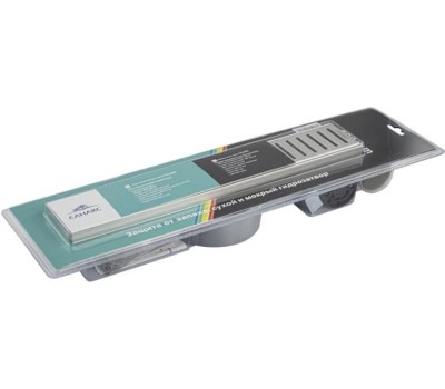 САНАКС - Трап 400 х 70 мм, с бортиком для плитки, из нержавеющей стали, горизонтальное подключение 360º, с сухим и гидрозатворами, цвет САТИН. 00037